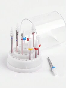 1個美甲磨砂頭收納盒,帶48個孔以顯示和存儲美甲磨砂頭。紙盒包裝 - 白色 - 查看 1