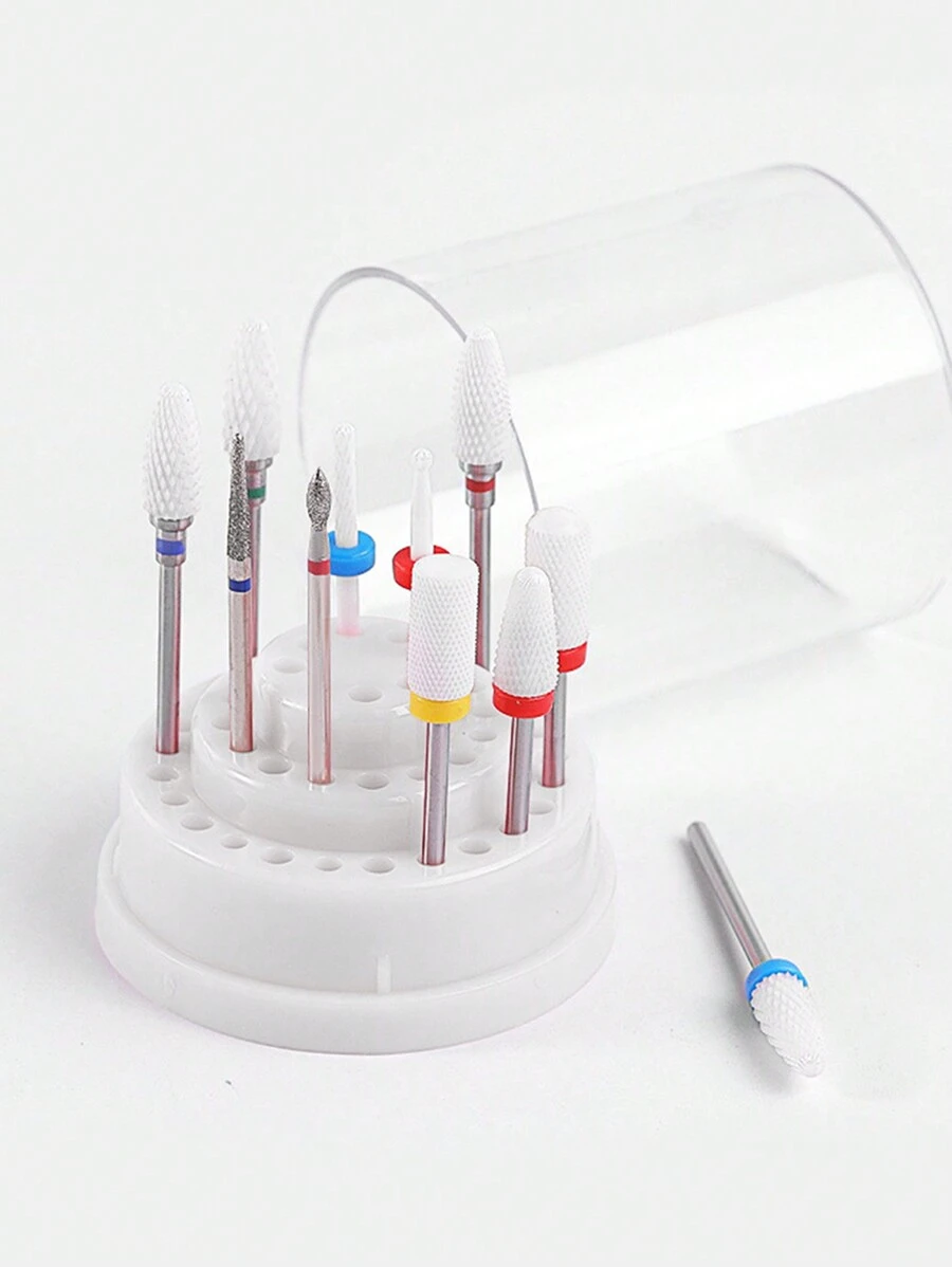 1個美甲磨砂頭收納盒,帶48個孔以顯示和存儲美甲磨砂頭。紙盒包裝 - 白色 - 查看 1