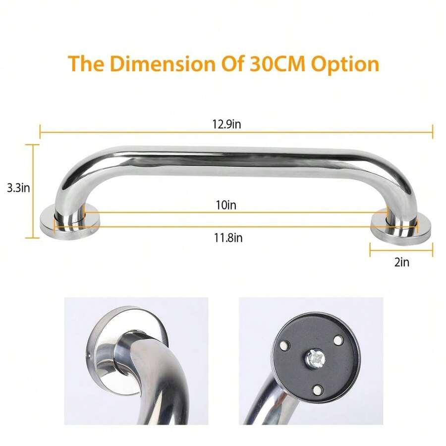 2Pcs Bath Grab Bar Sturdy Stainless Steel Shower Safety Handle For Bathtub Toilet Stairway 220LBS Pull Force - Silver - View 1