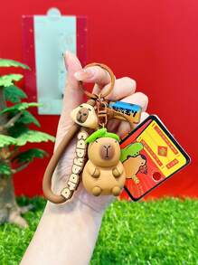 Capybara Pendant Cute Capybara Plush Doll With Headgear Variation Pvc Keychain Bag Accessory Interesting Gift For Boys Capybara Cute Stuff - Green - View 1