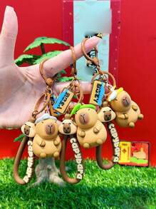 Capybara Pendant Cute Capybara Plush Doll With Headgear Variation Pvc Keychain Bag Accessory Interesting Gift For Boys Capybara Cute Stuff - Green - View 2