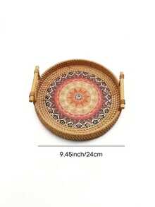 1pc Handmade Woven Wicker Basket, Perfect For Dinner Party, Home Storage, Heat-Resistant Triangle Pad, Ideal For Kitchen Supplies - Multicolor - View 3