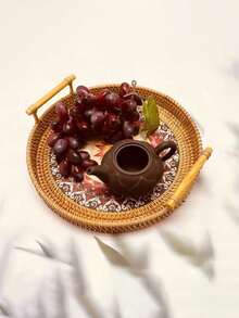 1pc Handmade Woven Wicker Basket, Perfect For Dinner Party, Home Storage, Heat-Resistant Triangle Pad, Ideal For Kitchen Supplies - Multicolor - View 8