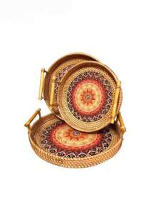 1pc Handmade Woven Wicker Basket, Perfect For Dinner Party, Home Storage, Heat-Resistant Triangle Pad, Ideal For Kitchen Supplies - Multicolor - View 1