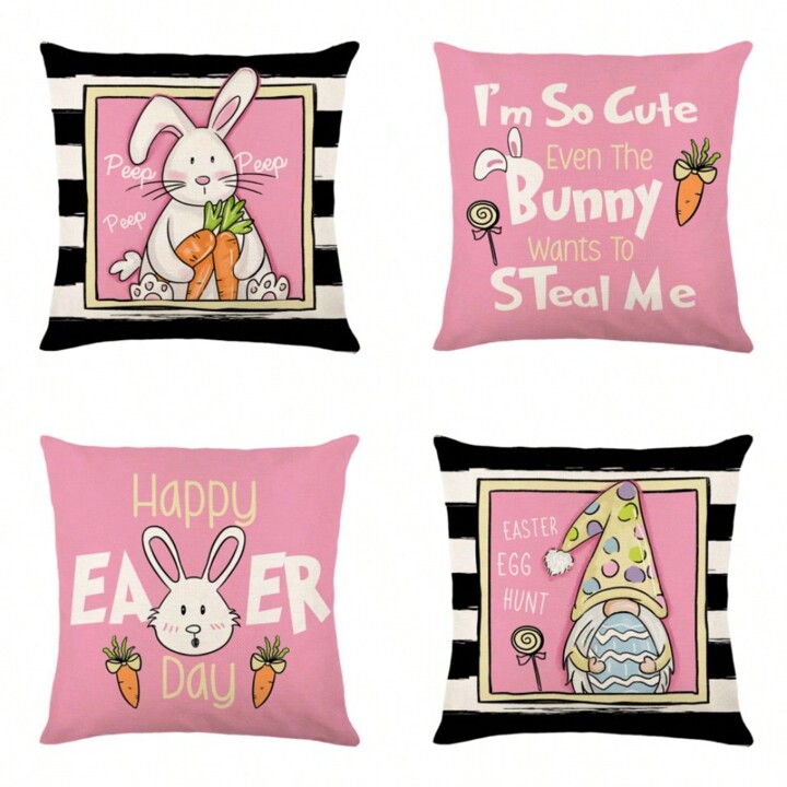 4pcs Easter Bunny Egg & Carrot Pattern Decorative Pillow Covers 