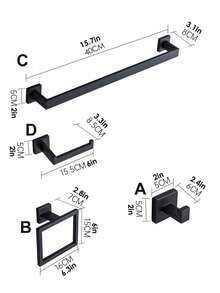 1 Stück Handtuchring-Halter Set aus Edelstahl, Badezimmer Handtuchstange mit Bohrlöchern - Schwarz - Übersicht 2