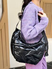 新款女士包包大容量折叠包轻便单肩斜挎包大容量手提包 - 黑色 - 查看 5