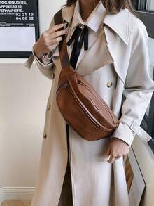 時尚輕量化極簡實色斜挎包,適用於女性各種場合 - 棕色 - 查看 6
