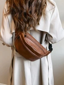 時尚輕量化極簡實色斜挎包,適用於女性各種場合 - 棕色 - 查看 8
