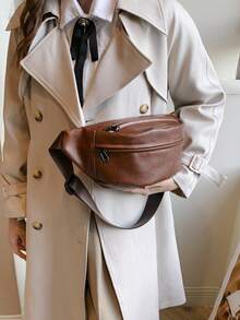 時尚輕量化極簡實色斜挎包,適用於女性各種場合 - 棕色 - 查看 5