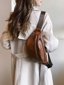 時尚輕量化極簡實色斜挎包,適用於女性各種場合 - 棕色 - 查看 7