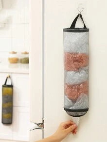 1pc Hanging Garbage Bag Storage Bag, Kitchen Wall Mount Storage Pouch, Plastic Bag Organizer For Collecting Miscellaneous Storage Items - Grey - View 4
