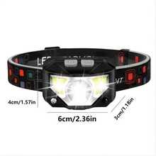 1200流明超輕量高亮led可充電頭燈,帶白紅光,8種模式防水運動感應頭燈,適用於戶外露營、跑步、釣魚 - 黑色 - 查看 2