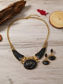 1 Set Of Metallic Vintage Style Drip Paint Jewelry Set, Consisting Of Necklace And Earrings, Perfect For Women To Wear Daily And As A Gift On Festivals, Minimalist Style - Colorful - View 3