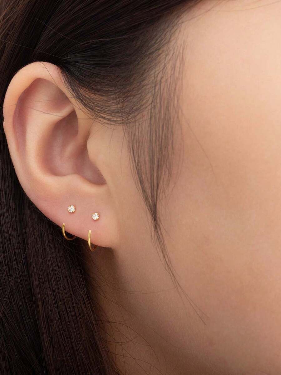 2pcs 925 Silver 2.0mm Round Cubic Zirconia Opened C-shaped Hoop Earrings