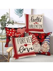 4pcs/Set Sweet Valentine'S Day Pattern Decorative Pillowcases (Pillow Insert Not Included) For Decorating Family Sofa - Multicolor - View 5