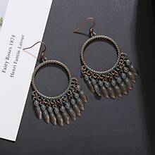 1 对复古青铜波西米亚风耳环大圆形垂坠流苏女式耳环 - 銅色 - 查看 5