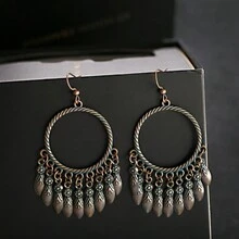 1 对复古青铜波西米亚风耳环大圆形垂坠流苏女式耳环 - 銅色 - 查看 1