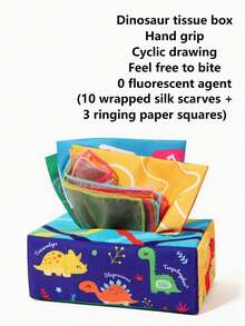 恐龍造型餐巾盒（附10片布餐巾和3片皺紋紙巾）,智力和耐撕的衛生紙盒,適用於手指鍛煉和娛樂 - 彩色 - 查看 1