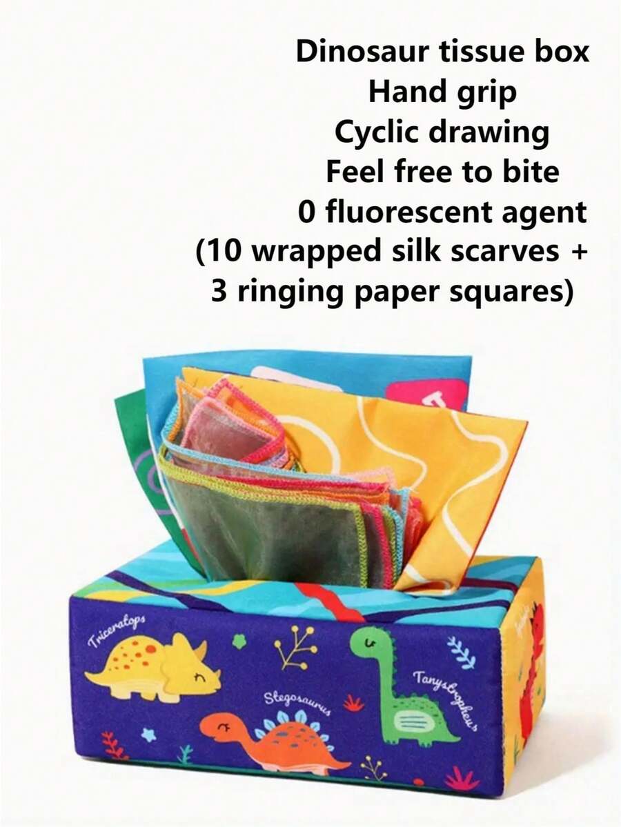 恐龍造型餐巾盒（附10片布餐巾和3片皺紋紙巾）,智力和耐撕的衛生紙盒,適用於手指鍛煉和娛樂 - 彩色 - 查看 1