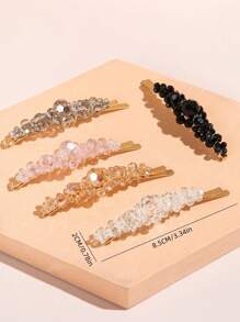 5pcs Crystal Rhinestone Hair Clips, Luxury Golden Strong Hold Hairpins, Birthday Business Gifts Hair Accessories - Gold - View 3