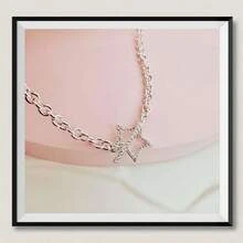 1件新款歐美風銀色星型扣鑲嵌寶石項鍊,適用於日常/情人節女士禮物 - 星星 - 查看 2