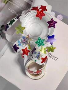 500 Pieces/Roll, 2.5cm Roll Packaging, Sealing, Hand Ledger Decoration, Self-Adhesive, Colorful, Shiny Star Stickers, Reward Chart Decoration - Multicolor - View 5