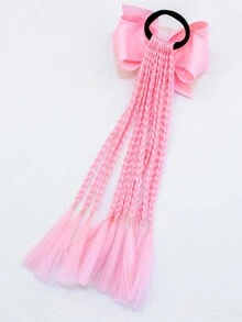 1入組女士時尚多彩編織髮延長馬尾緊握器,蝴蝶細節適合日常穿著,派對和嘻哈風格 - 粉色 - 查看 3