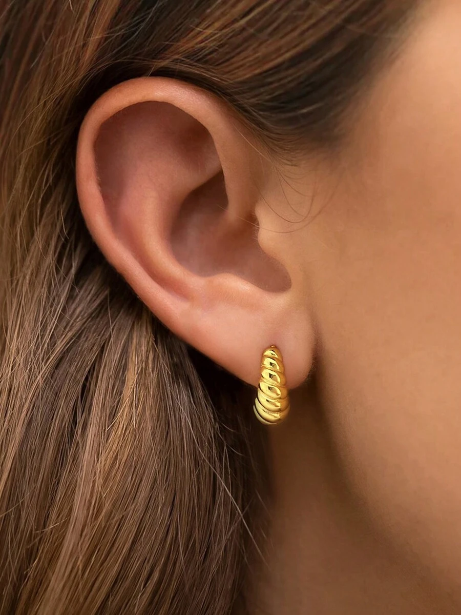 1對獨特的幾何金屬風格公牛角耳針,為女士提供s925純銀生日珠寶禮物精美珠寶禮物 - 金色 - 查看 1