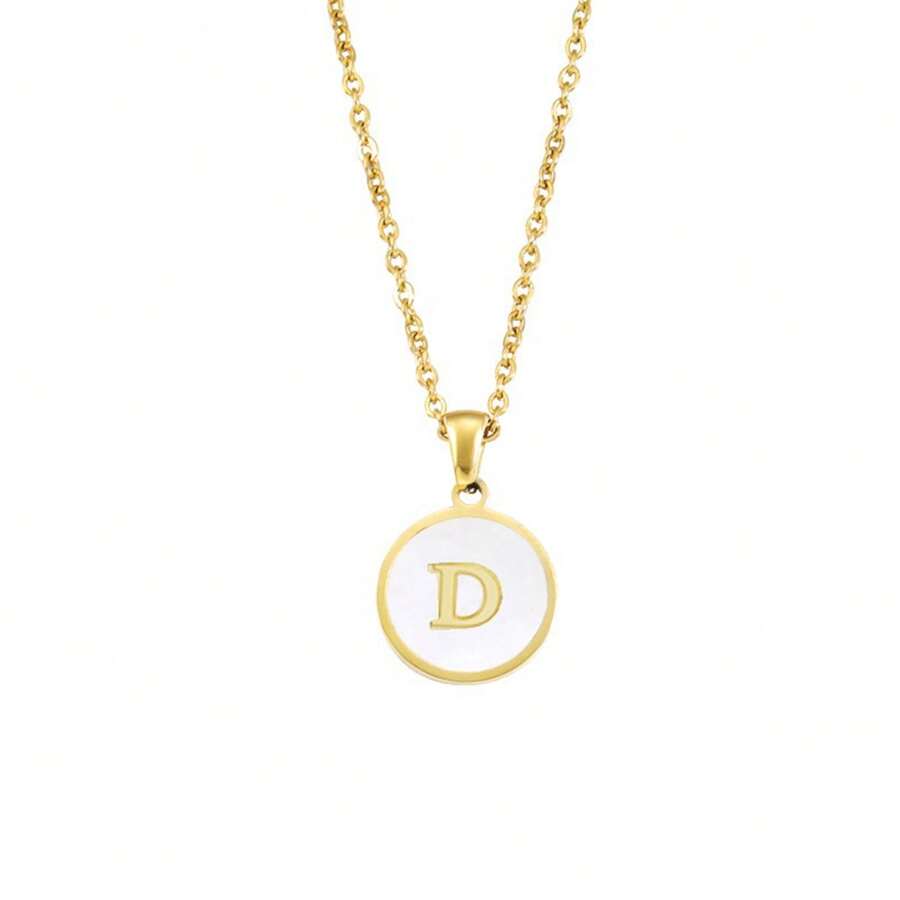 1set European And American Style Alloy D Letter Pendant Necklace Set With Name Oil Drop Pendant, Couple Necklaces With Circle Pendant,26pcs Alphabets Pendant Minimalist Clavicle Chain - Multicolor - View 1
