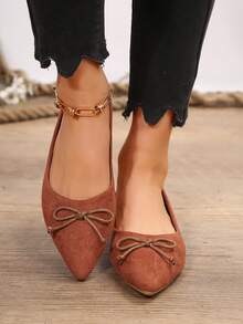 Giày bệt thoải mái màu trơn cho nữ, giày lười cổ thấp nhẹ hàng ngày, giày ba lê cổ thấp tối giản - màu nâu - Xem 2