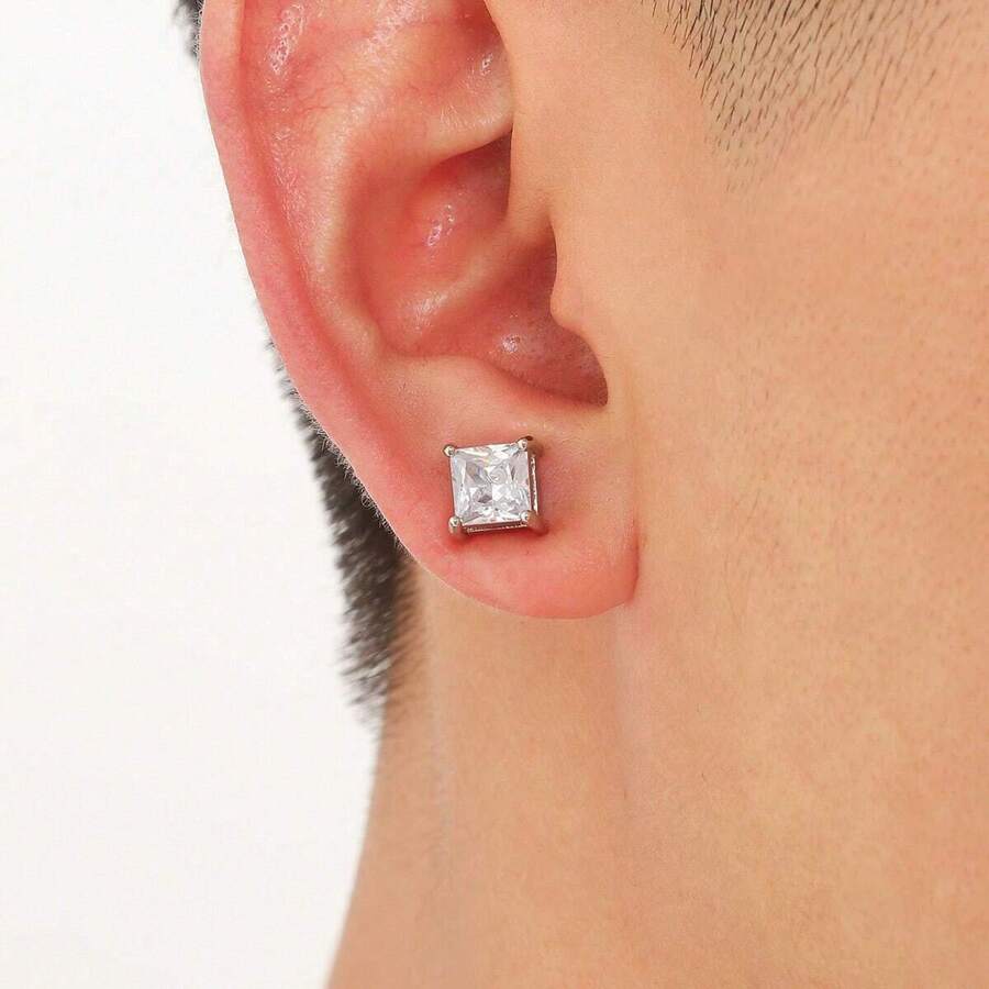 1 Peça Clipe De Orelha Magnético De Aço Inoxidável Com Zircônia Cúbica De 4 Garras Para Uso Diário E De Festival Masculino (adequado Para Orelhas Não Perfuradas)