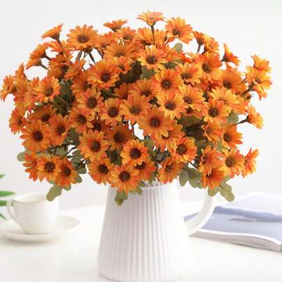 1/3/5支装仿真雏菊花束，情人节礼物套装，婚礼装饰，新娘捧花，腕花，胸花，家居花瓶装饰，生日蛋糕装饰，新年装饰，摄影道具，毕业礼物，秋季装饰，仿真植物