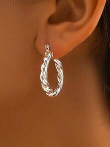 Classic Versatile Large Twisted Round Earrings With Sisal Rope For Women's Daily Wear - 31*29mm - View 3