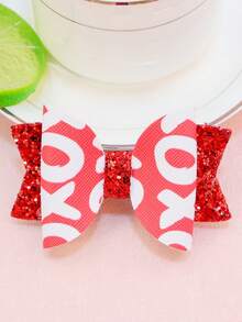 1pc Fashionable Valentine'S Day Hair Accessory For Women - Heart & Lips Print Hair Clip With Bow Knot Design For Side Or Bangs - Multicolor - View 7