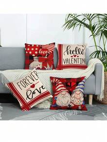 4pcs/Set Sweet Valentine'S Day Pattern Decorative Pillowcases (Pillow Insert Not Included) For Decorating Family Sofa - Multicolor - View 4