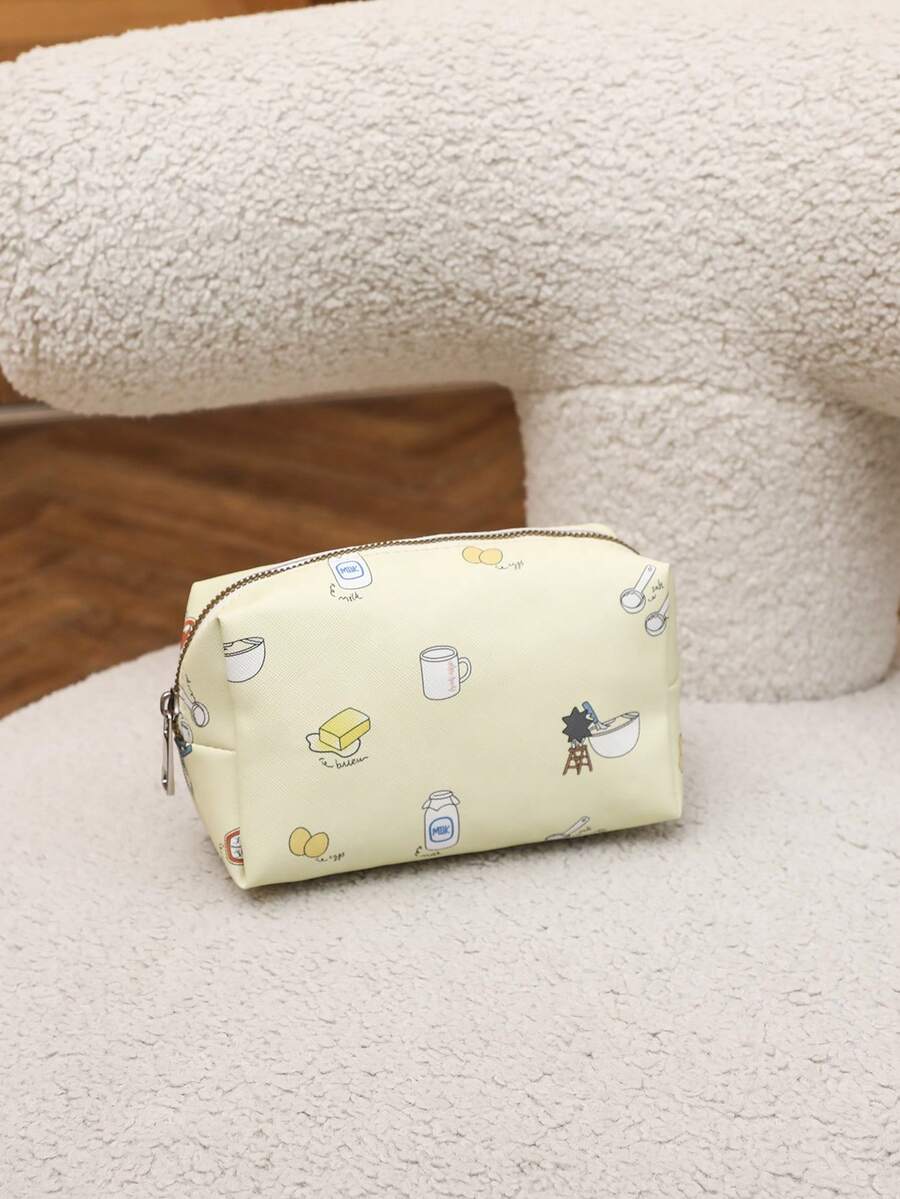 時尚印花大容量化妝包毛絨舒適蓬鬆化妝包,適用於冬季 - 米色 - 查看 1