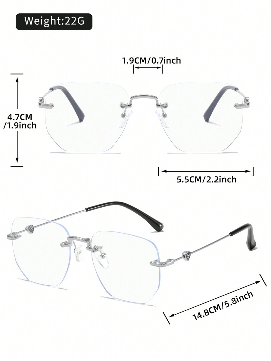 1pc Men'S Classic Retro Frameless Metal Blue Light Blocking Glasses