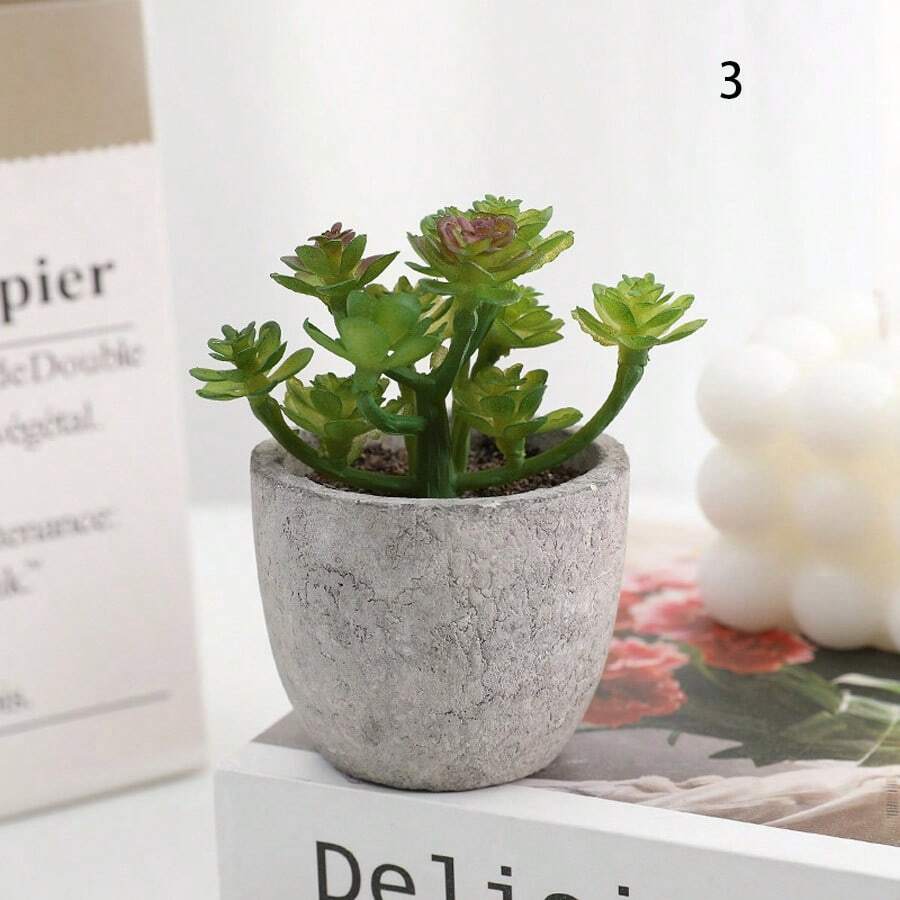 1pc Artificial Mini Potted Succulent Plant Desktop Decor - Succulent 3 - View 1