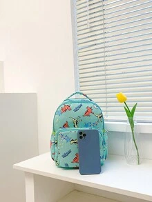 Cartoon Dinosaur Design Nylon Backpack For Kids Boys - Green - View 3