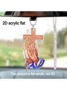 Jesus Cross Prayer Hand Pendant, Christian Cross Car Interior Rearview Mirror Pendant Car Pendant, Home Wall Decoration, Car Keychain Accessories - Blue - View 2