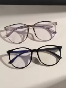 2pcs Women's Plastic Frame Large Round Frame Fashion Glasses, Black & Grey Clear Glasses Accessories Glasses Accessories For Women - Multicolor - View 1