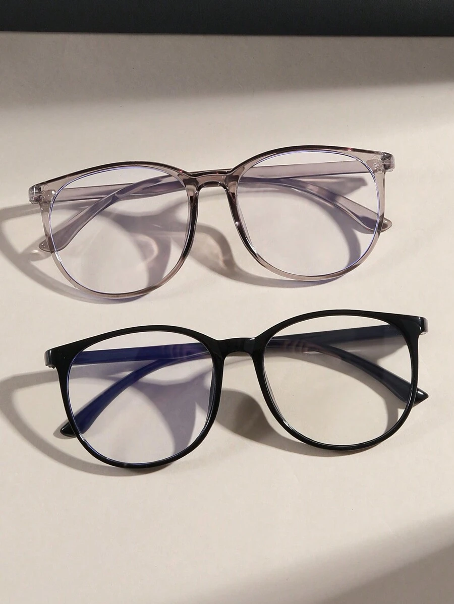 2pcs Women's Plastic Frame Large Round Frame Fashion Glasses, Black & Grey Clear Glasses Accessories Glasses Accessories For Women - Multicolor - View 1