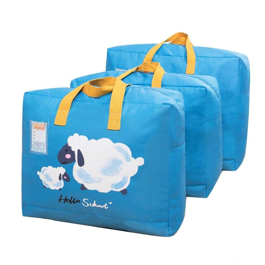1Pc Cartoon Storage Bag, Large Capacity Clothing Storage Bag, Portable Container Bedroom Wardrobe, For Blankets And Bedding, Children's Quilt Organizer - Blue - View 1