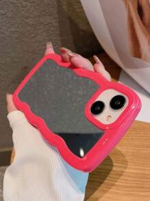Acrylic Material Wave Pattern Mirror Phone Case Compatible With IPhone - Hot Pink - View 3