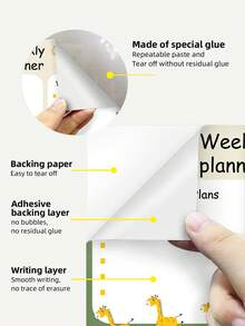 1入組小清新卡通圖案可擦式學生週刊計劃白板貼紙,自粘家用筆記牆紙,15.75x11.6英寸 - 彩色 - 查看 5