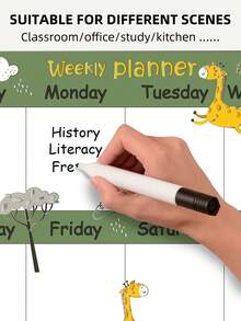 1入組小清新卡通圖案可擦式學生週刊計劃白板貼紙,自粘家用筆記牆紙,15.75x11.6英寸 - 彩色 - 查看 3