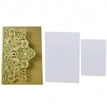 10pcs Personalized Wedding Invitations Card Tri-Fold Pocket Invites Greeting Cards For Wedding Birthday Mariage Baptism Party Decoration Supplies (Send Two Inner Cards) - Gold - View 2