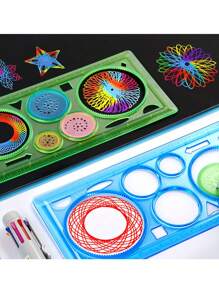 1套7入組法式曲線圓形和螺旋模板,用於繪圖和學校項目 - 藍色 - 查看 3