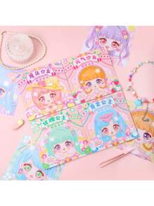 兒童日記的一本穿衣貼紙書,女孩的拼圖玩具,以公主為主題的卡通妝容變化貼紙書 - 銅色 - 查看 3